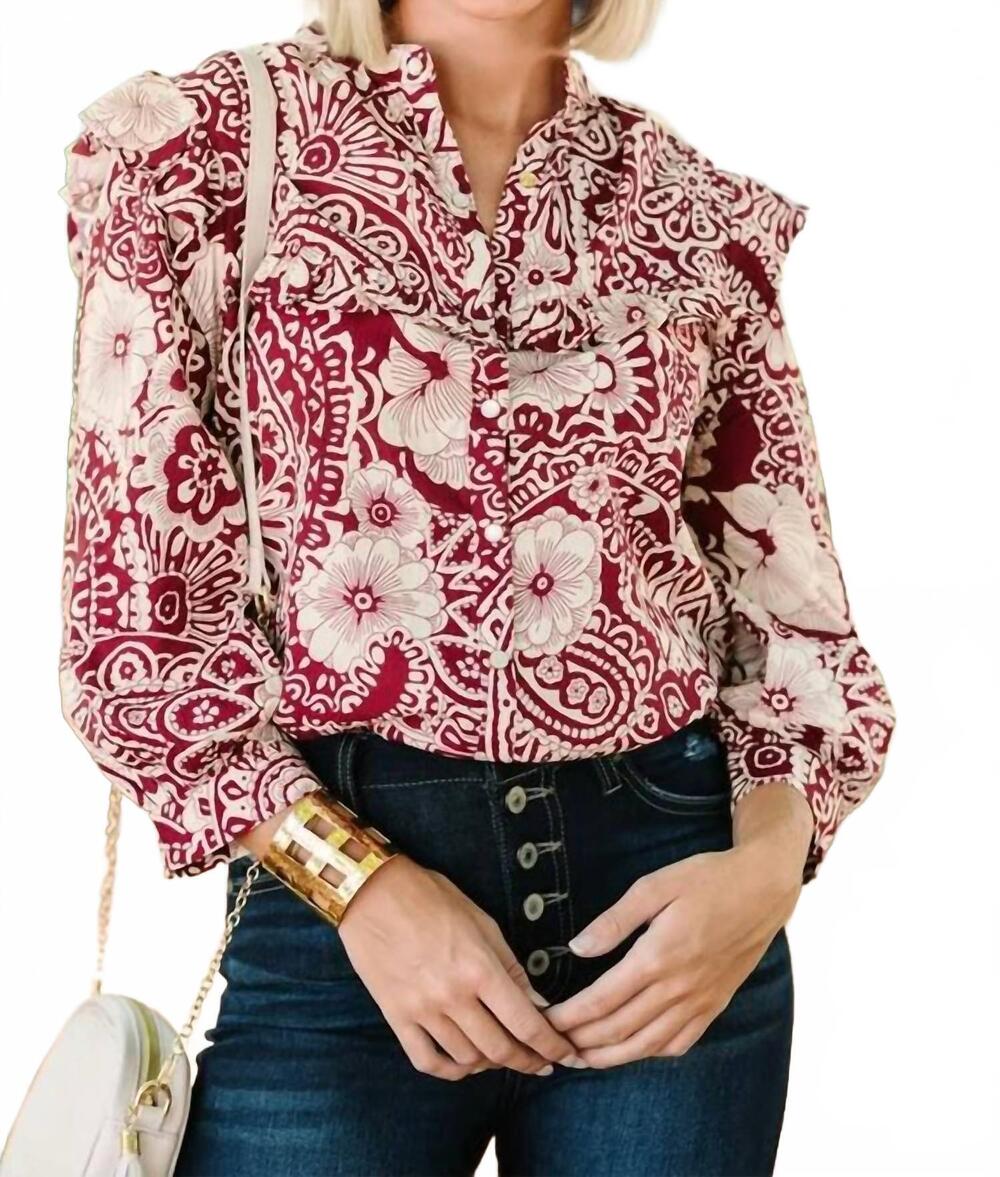 NEW UMGEE sangria floral top -plus in red and white